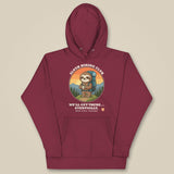 Sloth Hiking Club: Hilltop Hoodie in Maroon, laid flat, front view