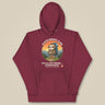 Sloth Hiking Club: Hilltop Hoodie in Maroon, laid flat, front view