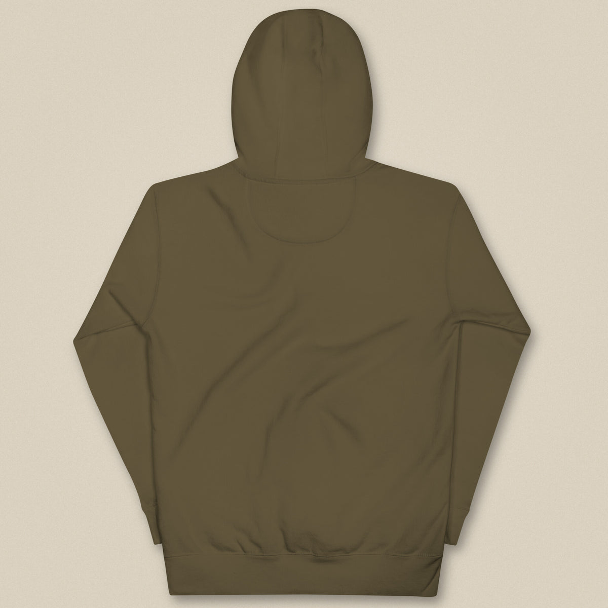 Sloth Hiking Club: Hilltop Hoodie in Military Green, laid flat, plain back view