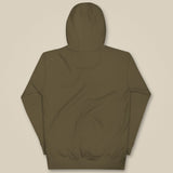 Sloth Hiking Club: Hilltop Hoodie in Military Green, laid flat, plain back view