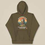 Sloth Hiking Club: Hilltop Hoodie in Military Green, laid flat, front view