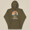 Sloth Hiking Club: Hilltop Hoodie in Military Green, laid flat, front view