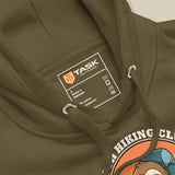 Task Outdoor label printed inside the neck of the Sloth Hiking Club: Hilltop Hoodie in Military Green