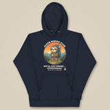 Sloth Hiking Club: Hilltop Hoodie in Navy Blazer, laid flat, front view