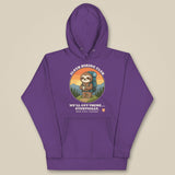 Sloth Hiking Club: Hilltop Hoodie in Purple, laid flat, front view