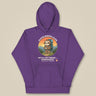 Sloth Hiking Club: Hilltop Hoodie in Purple, laid flat, front view