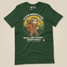 Sloth Hiking Club: Walking T-Shirt in Forest, laid flat, front view