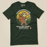 Sloth Hiking Club: Walking T-Shirt in Heather Emerald, laid flat, front view