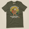 Sloth Hiking Club: Walking T-Shirt in Military Green, laid flat, front view