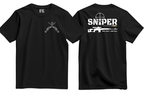 Sniper One Shot One Kill Double Print T-Shirt - Black