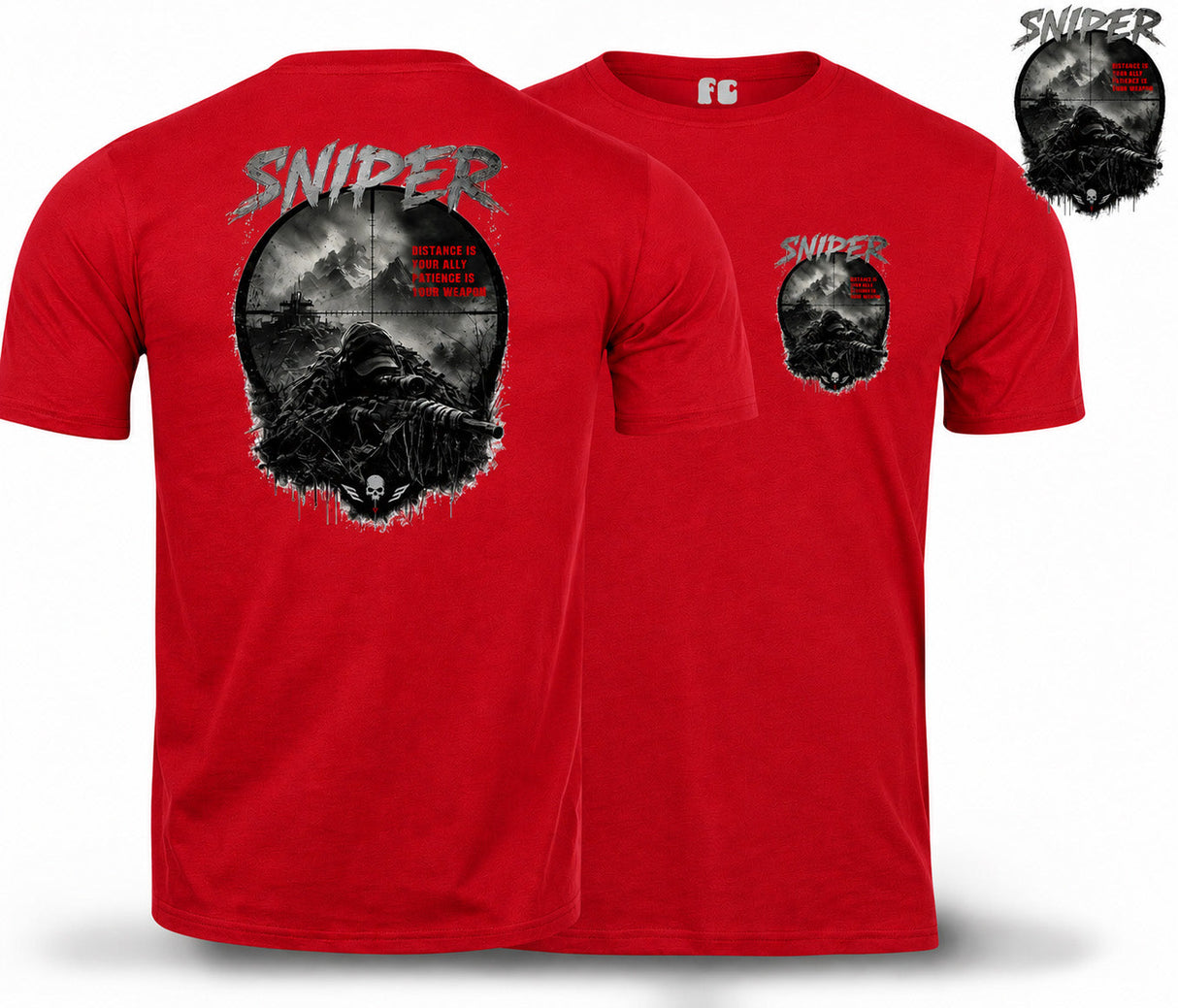Sniper Dark Ops Double Print T-Shirt - Red