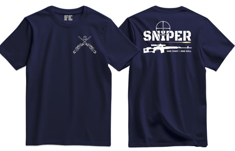 Sniper One Shot One Kill Double Print T-Shirt - Navy Blue