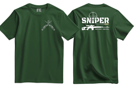 Sniper One Shot One Kill Double Print T-Shirt - Olive Green