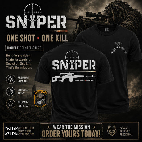 Sniper One Shot One Kill Double Print T-Shirt - Design