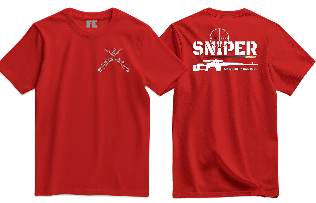 Sniper One Shot One Kill Double Print T-Shirt - Red