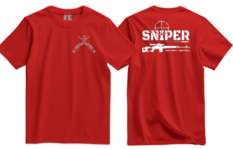Sniper One Shot One Kill Double Print T-Shirt - Red