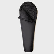 Snugpak Softie 9 WGTE Sleeping Bag in Black with the hood folded open, studio shot