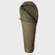 Snugpak Softie 9 WGTE Sleeping Bag in Olive Green with the hood folded open, studio shot