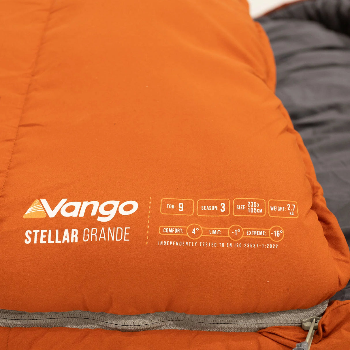 Vango Stellar Grande Sleeping Bag in harissa close up of zip