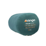 Vango Stellar Grande Sleeping Bag in oasis blue stuff sack on white background