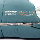 Vango Stellar Grande Sleeping Bag in oasis blue close up of zip