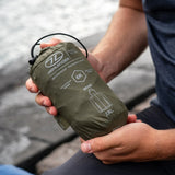 Highlander Stow & Go Pack Away Jacket - in stuff sack being held in hand by man outdoors
