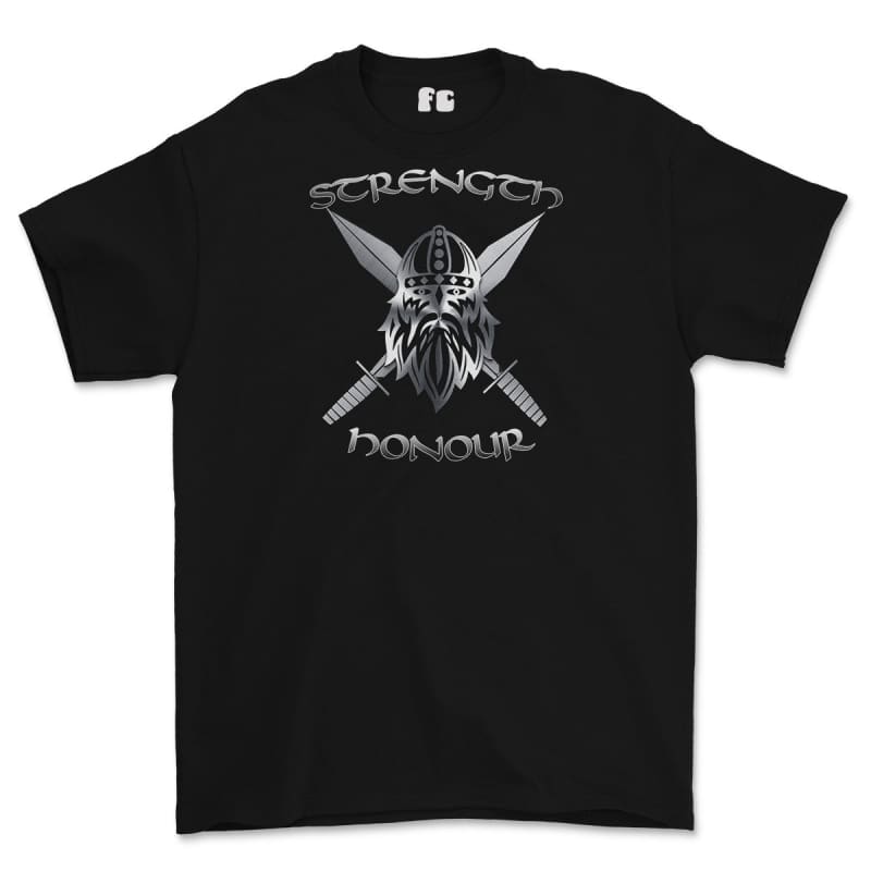 Strength and Honour Cross Swords Printed T-Shirt - Black