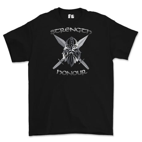 Strength and Honour Cross Swords Printed T-Shirt - Black