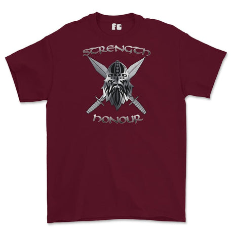 Strength and Honour Cross Swords Printed T-Shirt - Maroon