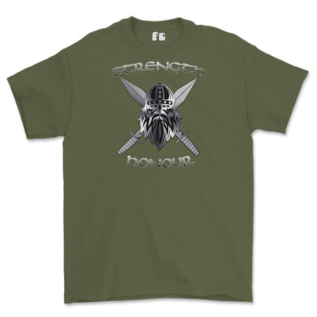 Strength and Honour Cross Swords Printed T-Shirt - Military Green