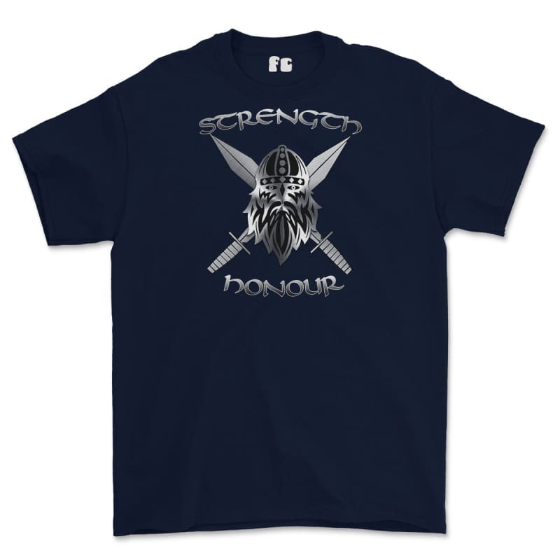 Strength and Honour Cross Swords Printed T-Shirt - Navy Blue