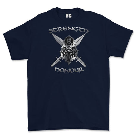 Strength and Honour Cross Swords Printed T-Shirt - Navy Blue
