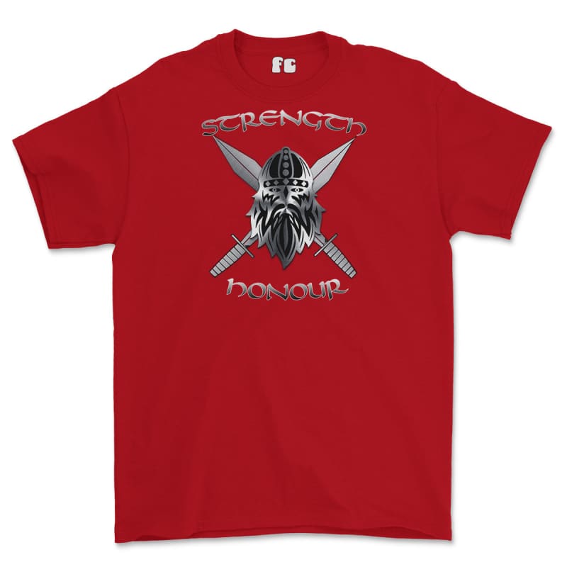 Strength and Honour Cross Swords Printed T-Shirt - Red