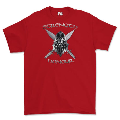 Strength and Honour Cross Swords Printed T-Shirt - Red