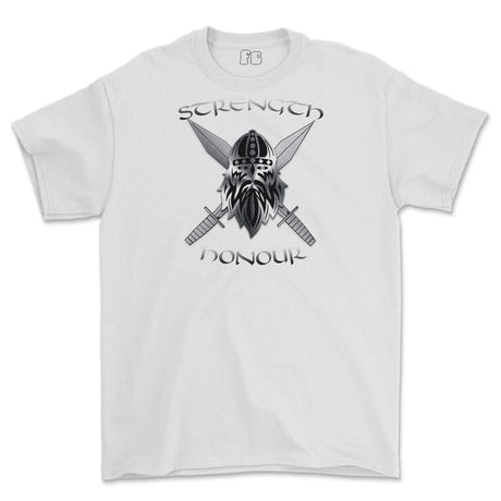 Strength and Honour Cross Swords Printed T-Shirt - White
