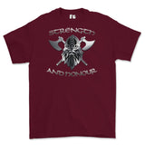 Strength and Honour Crossed Axe Viking Printed T-Shirt - Maroon