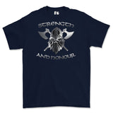 Strength and Honour Crossed Axe Viking Printed T-Shirt - Navy Blue