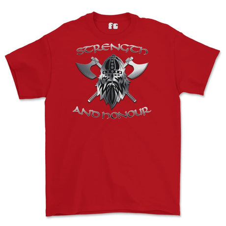 Strength and Honour Crossed Axe Viking Printed T-Shirt - Red