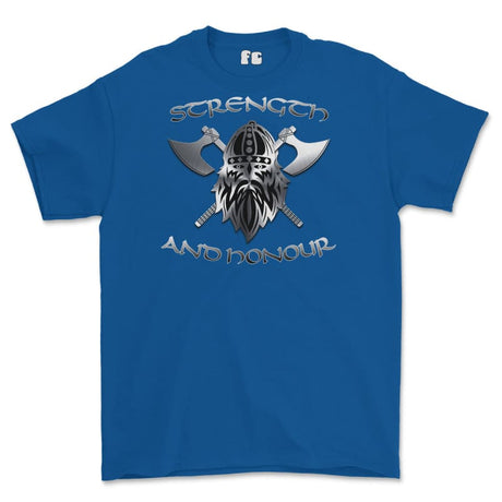 Strength and Honour Crossed Axe Viking Printed T-Shirt - Royal Blue
