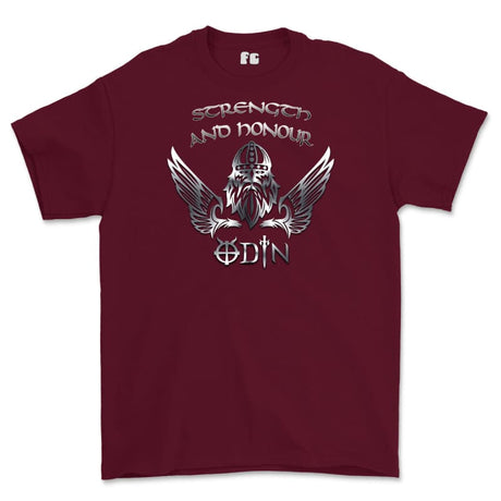 Strength and Honour Odin Printed T-Shirt - Maroon