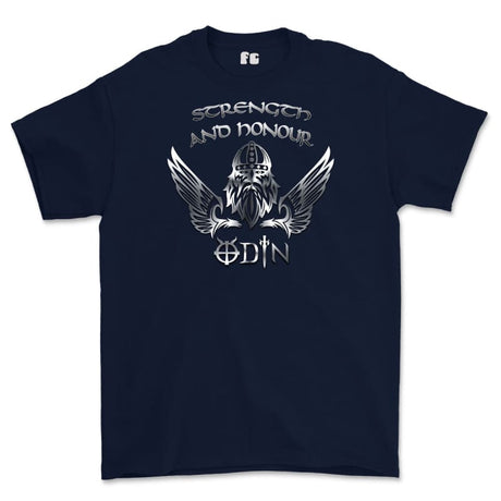 Strength and Honour Odin Printed T-Shirt - Navy Blue
