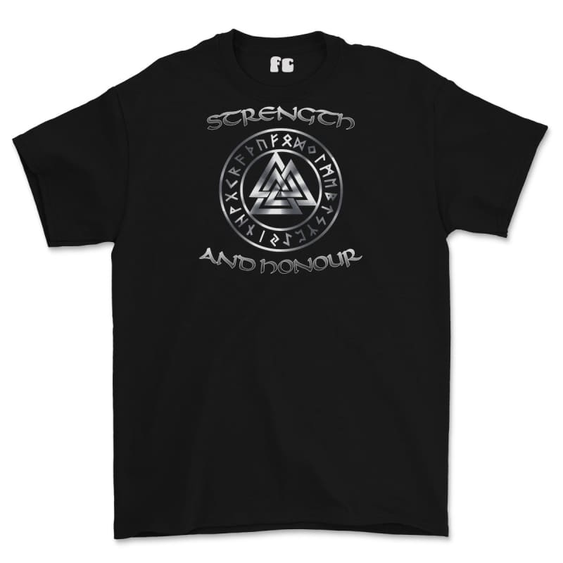 Strength and Honour Valknut Printed T-Shirt - Black