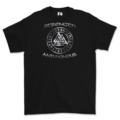Strength and Honour Valknut Printed T-Shirt - Black