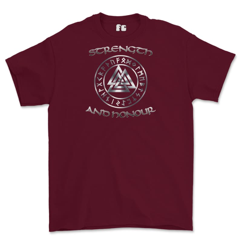 Strength and Honour Valknut Printed T-Shirt - Maroon