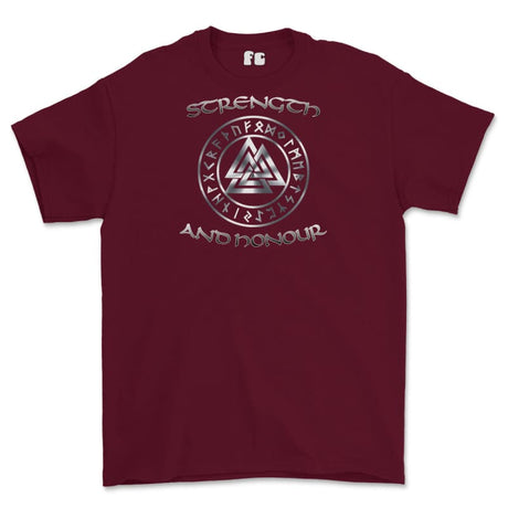 Strength and Honour Valknut Printed T-Shirt - Maroon