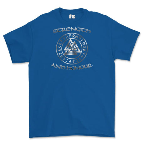 Strength and Honour Valknut Printed T-Shirt - Royal Blue