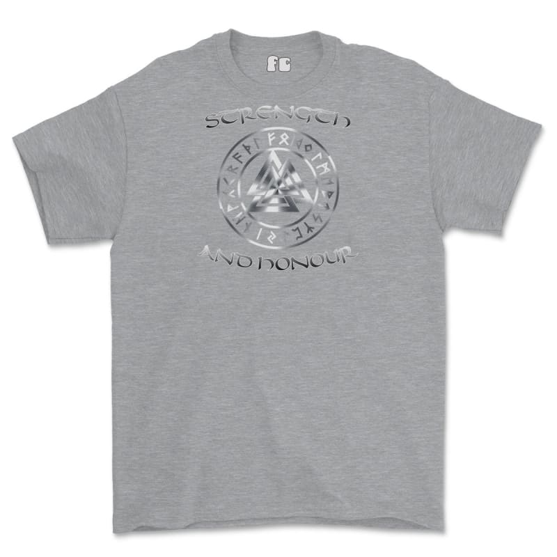 Strength and Honour Valknut Printed T-Shirt - Sports Grey