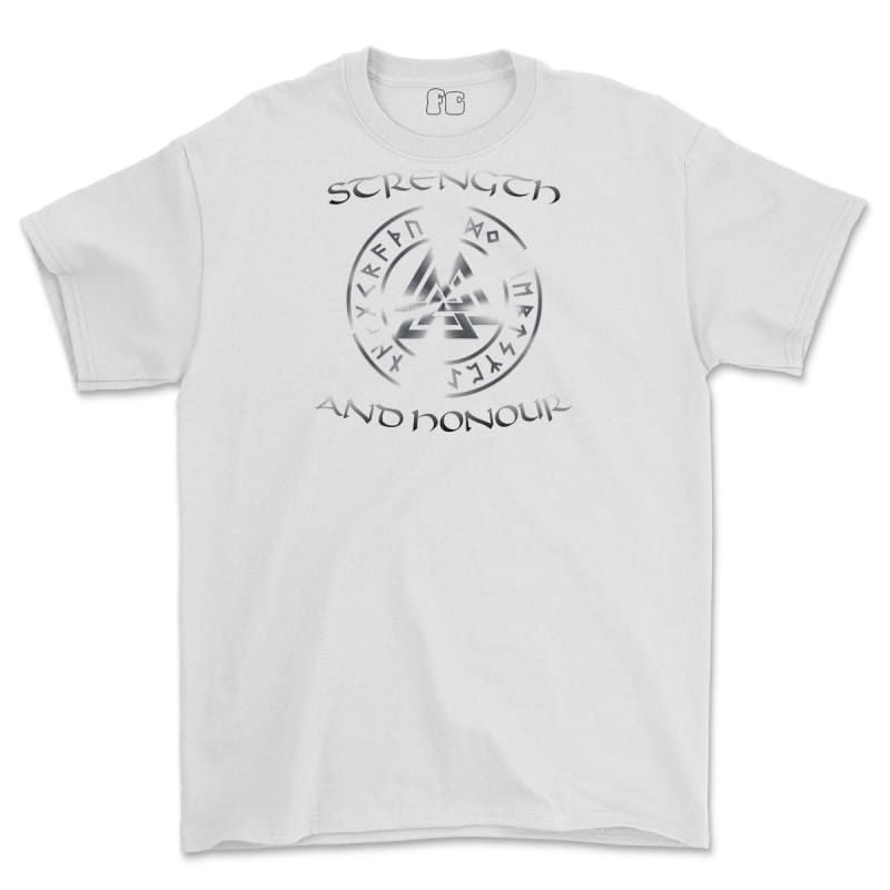 Strength and Honour Valknut Printed T-Shirt - White