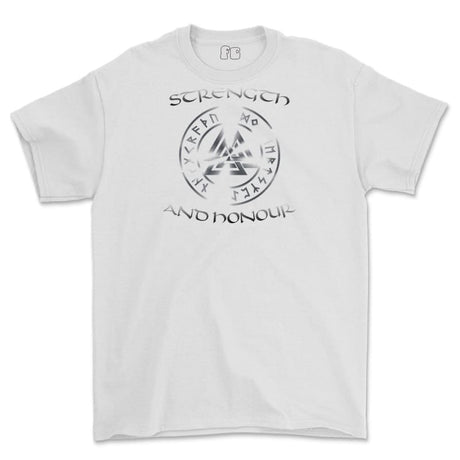 Strength and Honour Valknut Printed T-Shirt - White