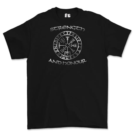 Strength and Honour Viking Compass Printed T-Shirt - Black